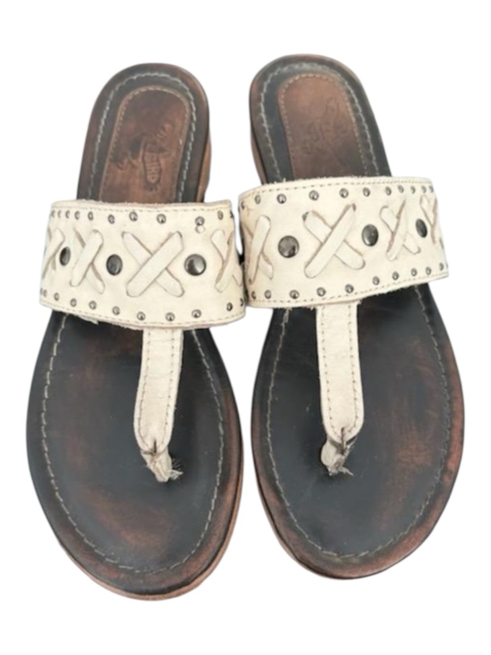 Freebird by Steven Cream Leather Thong Shay Sandals with Stud & Woven size 9